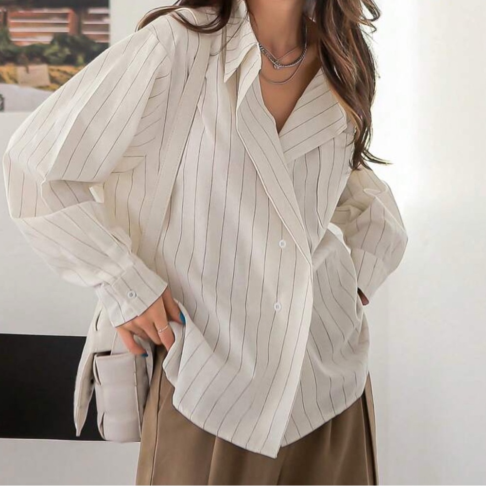 Chic Striped Cream Button Down Shirt